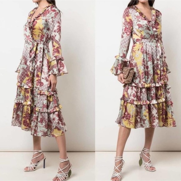 Alexis Floral Wiera Printed Ruffle Midi Dress in Berry Pink Paisley Size Large - Picture 5 of 12